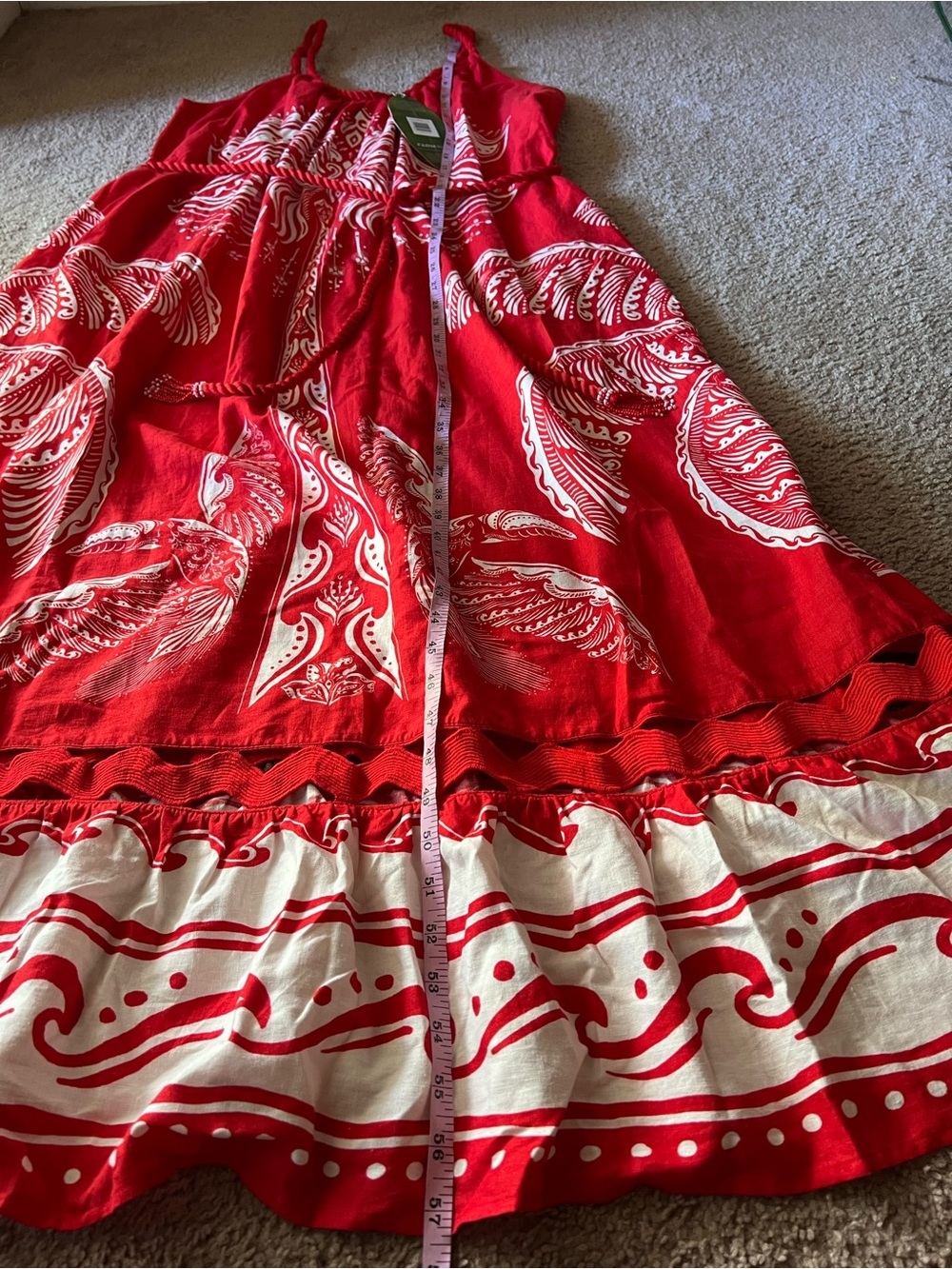 NWT Farm Rio Red Linen Blend Majestic Coconut Tree Maxi Dress Tropical Sz L - Picture 11 of 16